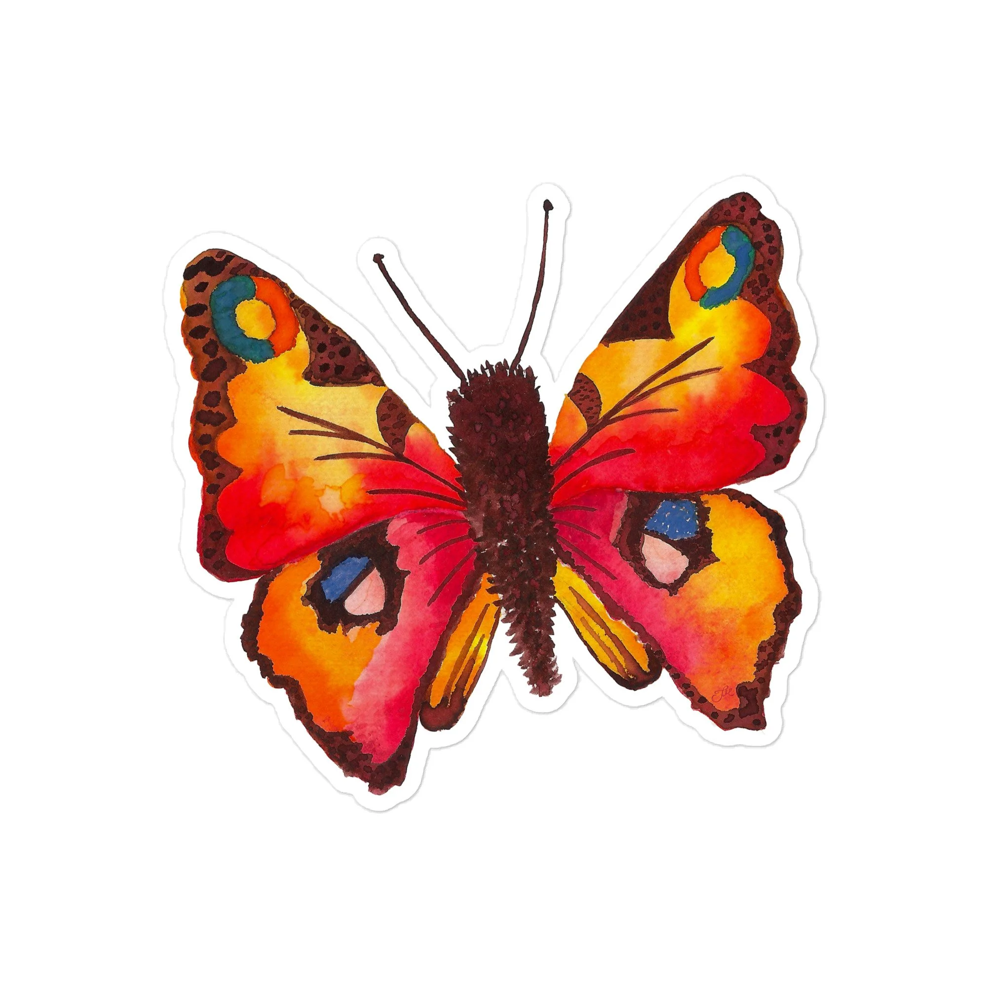 Vibrant Watercolour Peacock Butterfly Sticker Die-cut stickers