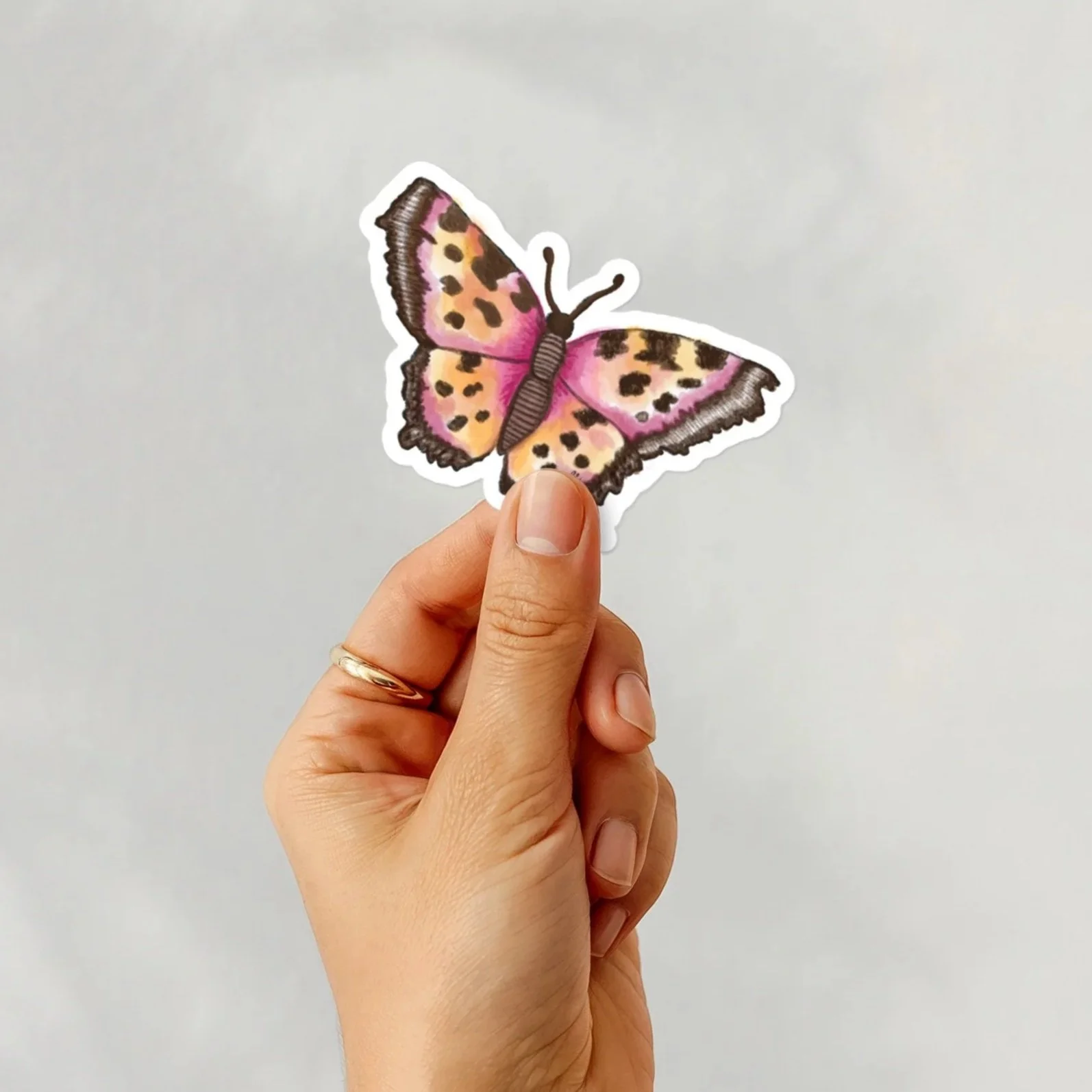 Butterfly Stickers with Pink and Orange Watercolour