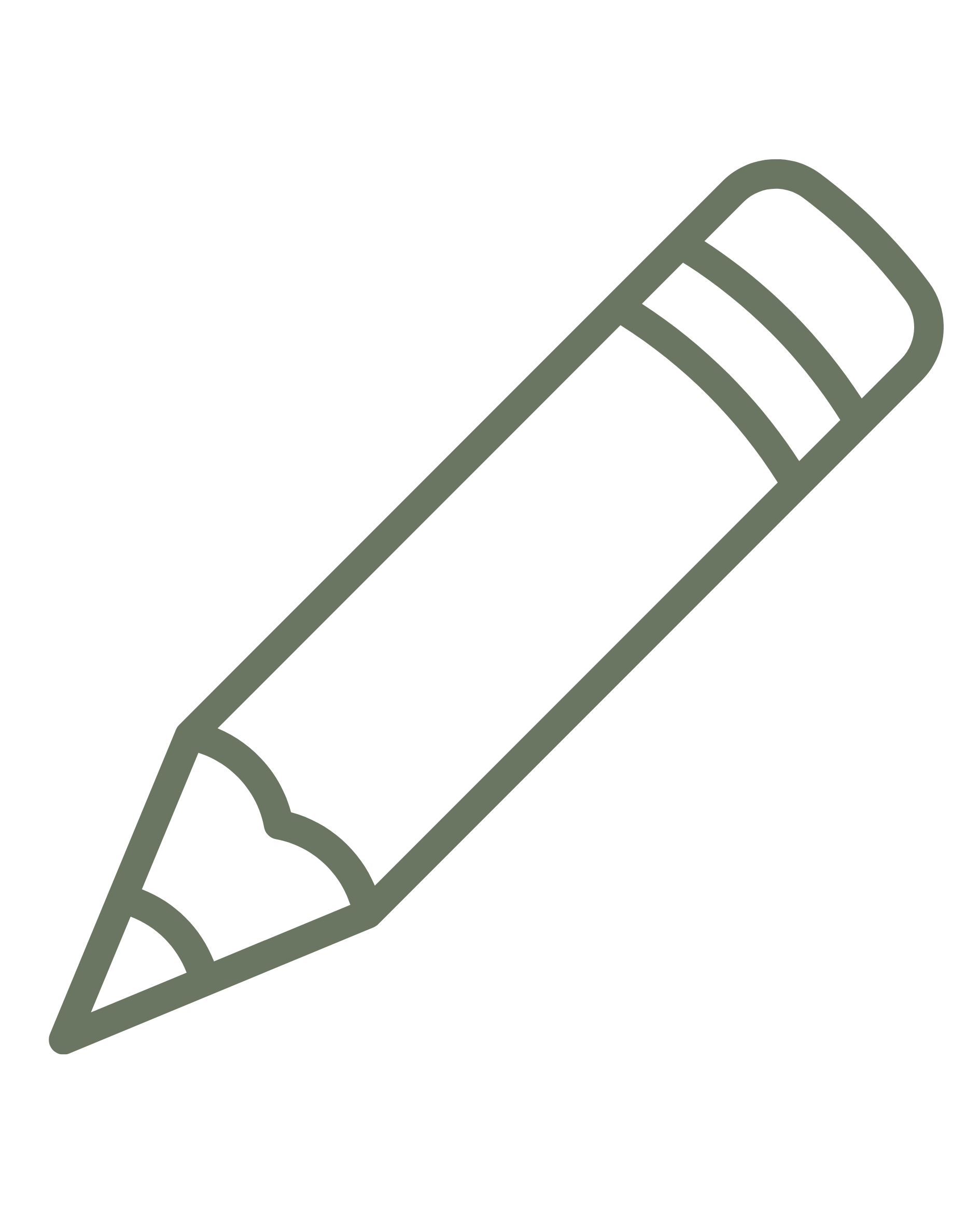 Outline drawing of a pencil tilted diagonally. The pencil has a pointed tip and an eraser at the opposite end.