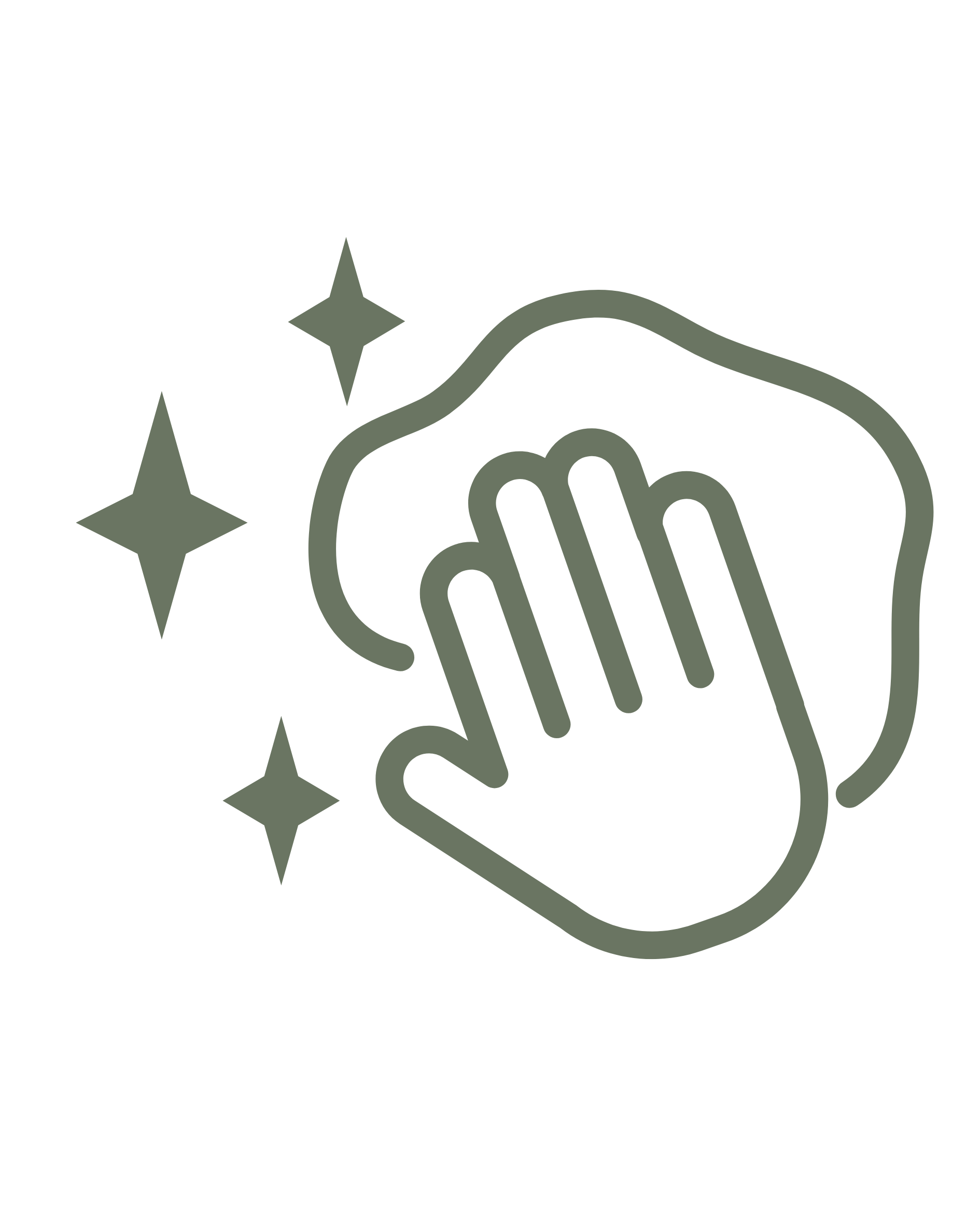 Illustration of a hand holding a soap bar with sparkles around it.