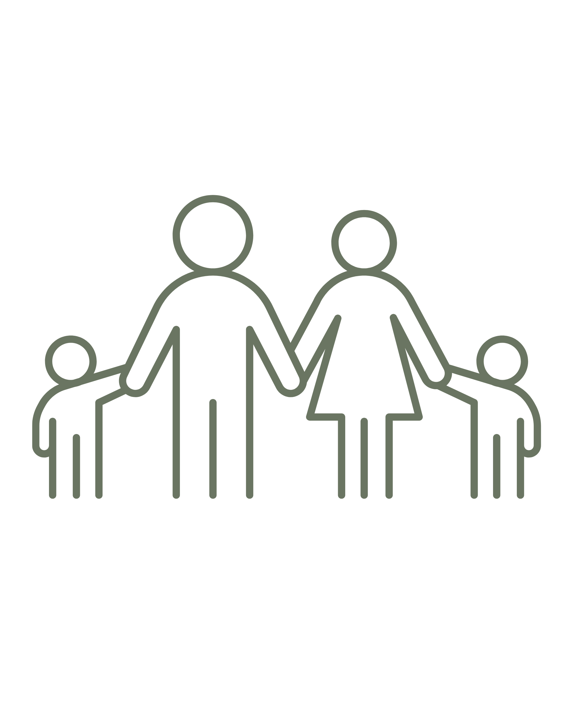 Outline drawing of a group of people holding hands, with some children kneeling in front.