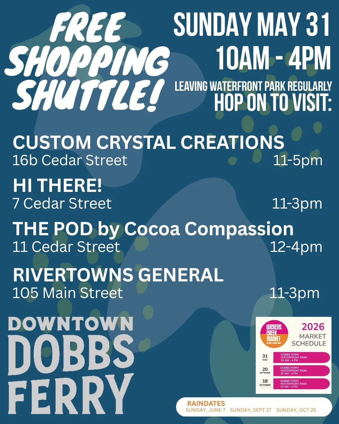 Hop on the FREE Shopping Shuttle at Waterfront Park. Visit Wicker's Creek Market then explore downtown Dobbs! 
Shop, Dine, and Discover all Dobbs Ferry has to offer! #downtowndobbs #downtowndobbsferry #dobbsferry #10522 #shoplocal #shopsmall #shopdob