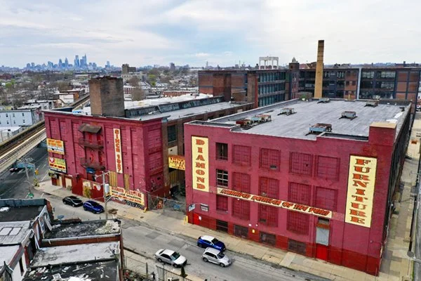 An aerial shot of J-centrel before renovations when it was a factory mill