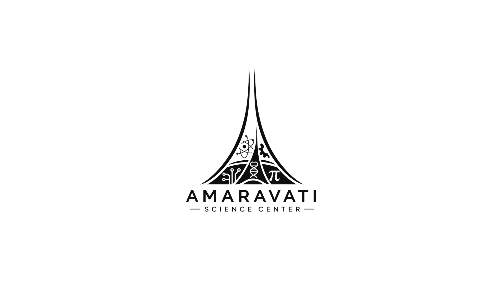 Logo of Amaravati Science Center featuring a stylized tower with scientific symbols, the name 'Amaravati' in bold, and the words 'Science Center' underneath.