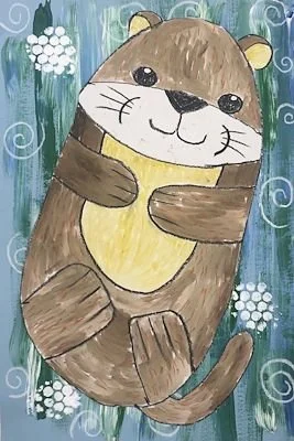 Cute cartoon otter lying on its back with a happy expression