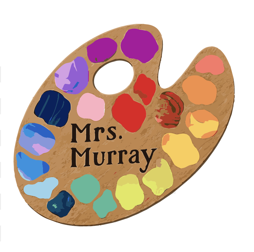Color palette with various paint colors arranged around the text 'Mrs. Murray' on a painter's palette.