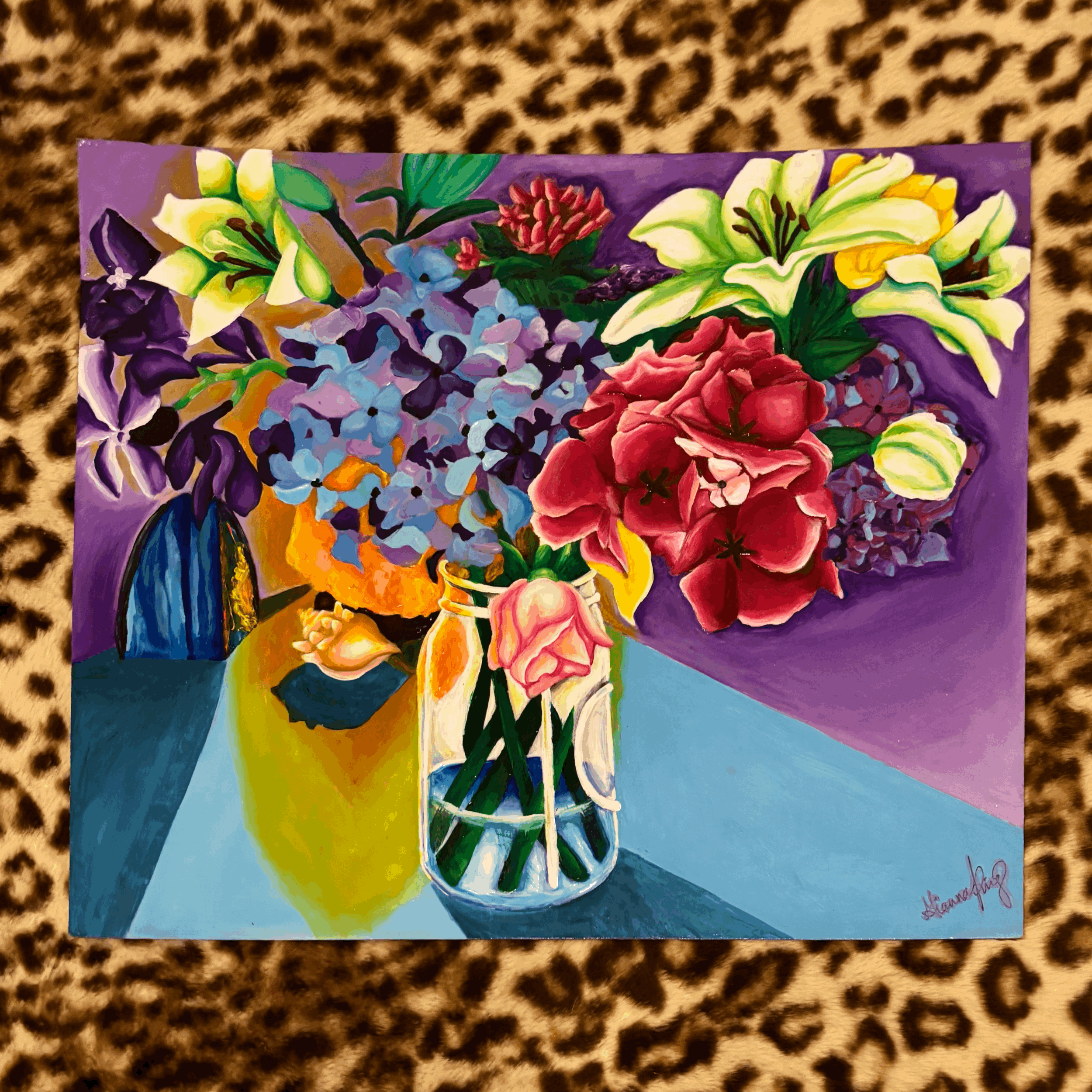 Acrylic Floral Still Life Painting on Board