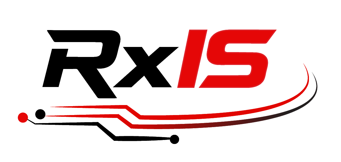 Logo with stylized text 'RX' in black and '15' in red, with red and black circuit-like lines underneath.