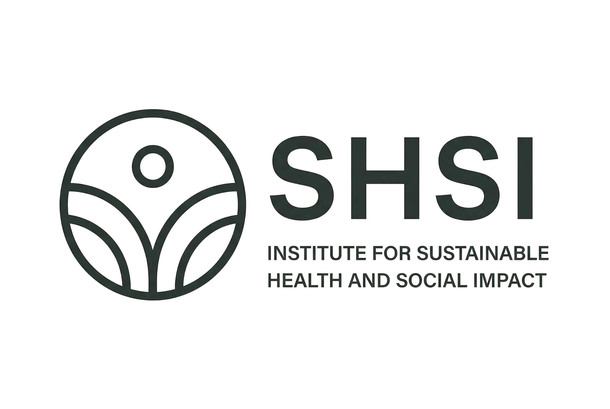 Logo of the Institute for Sustainable Health and Social Impact (SHSI), featuring a circular icon with a sun and leaf design, and the text 'SHSI' with the full name below.