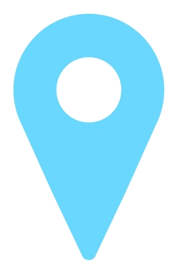 A large blue location marker icon on a black background.