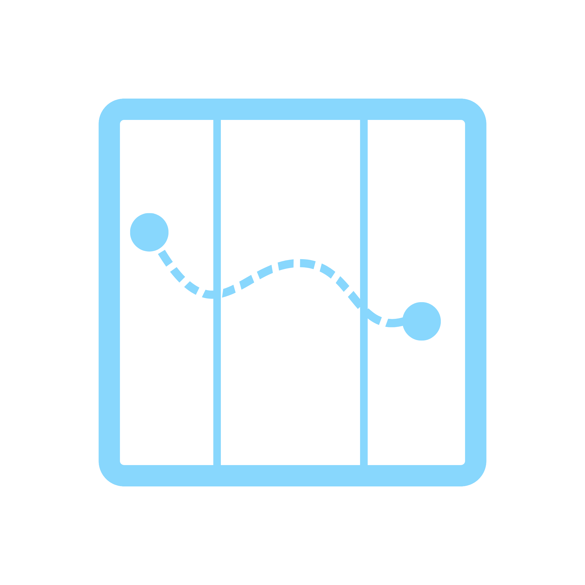 Illustration of a blue smartphone with a dotted line and circles indicating a swipe gesture.