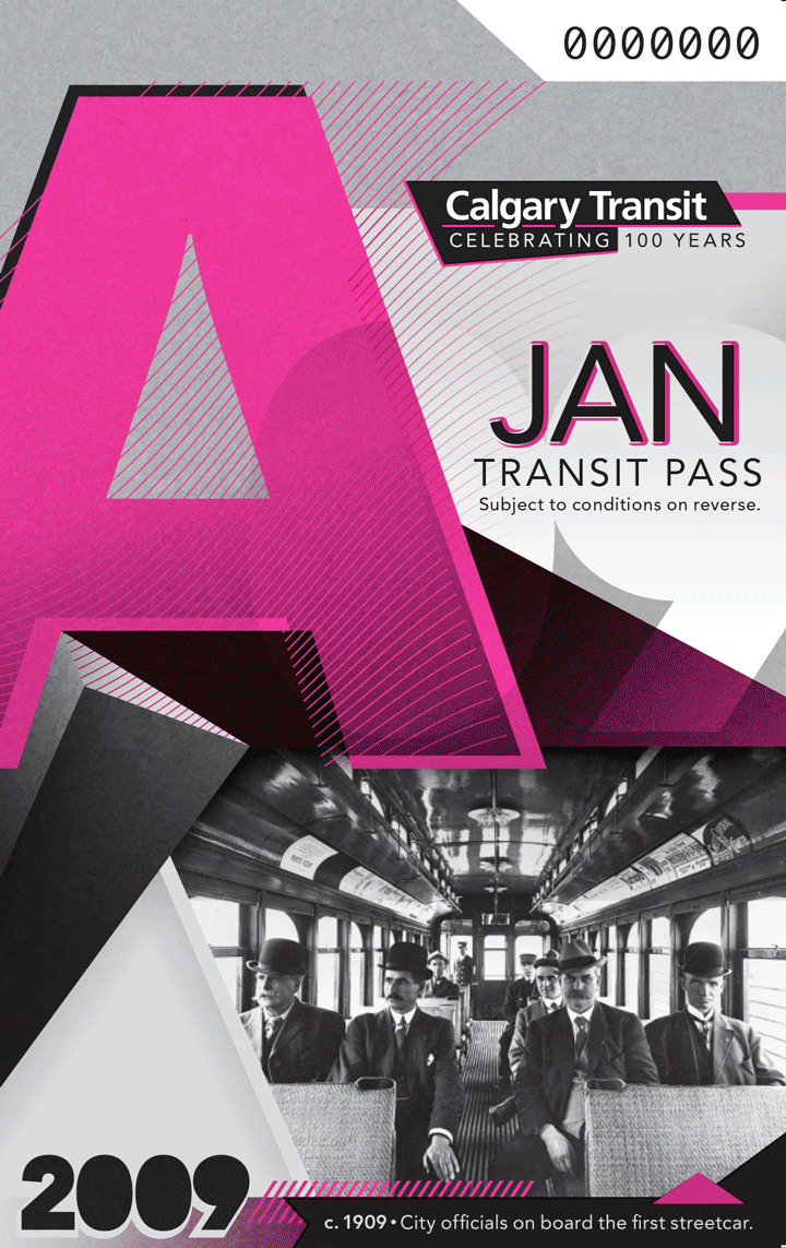 Calgary Transit: 100th Anniversary Transit Passes — Creative Direction & Design