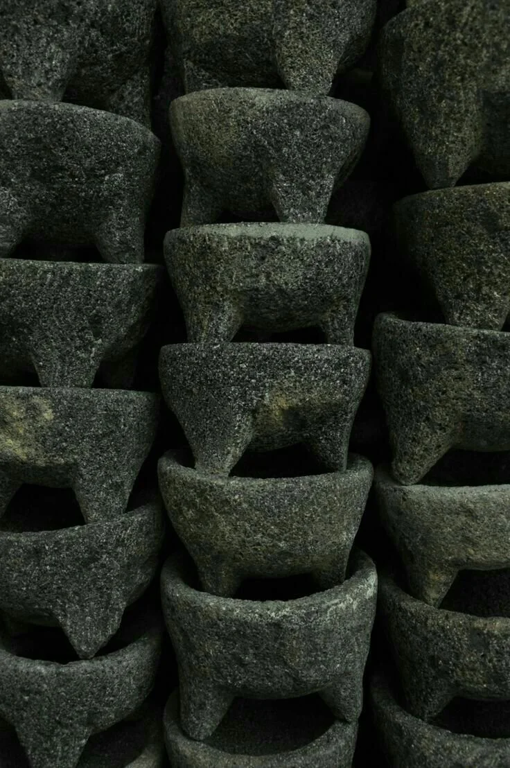 Traditional molcajete stone bowls used in Mexican cuisine at Casa Sur restaurant in Bend, Oregon