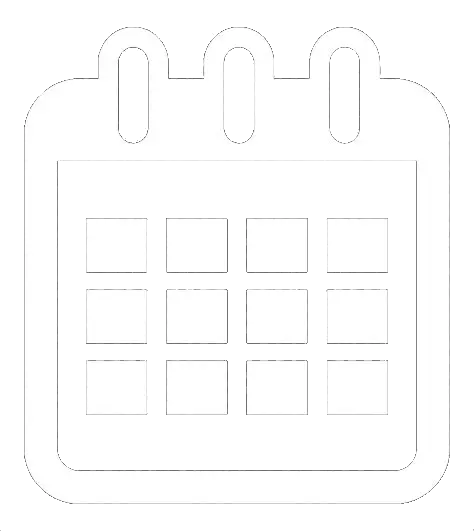 A black and white icon of a calendar with three rings at the top.