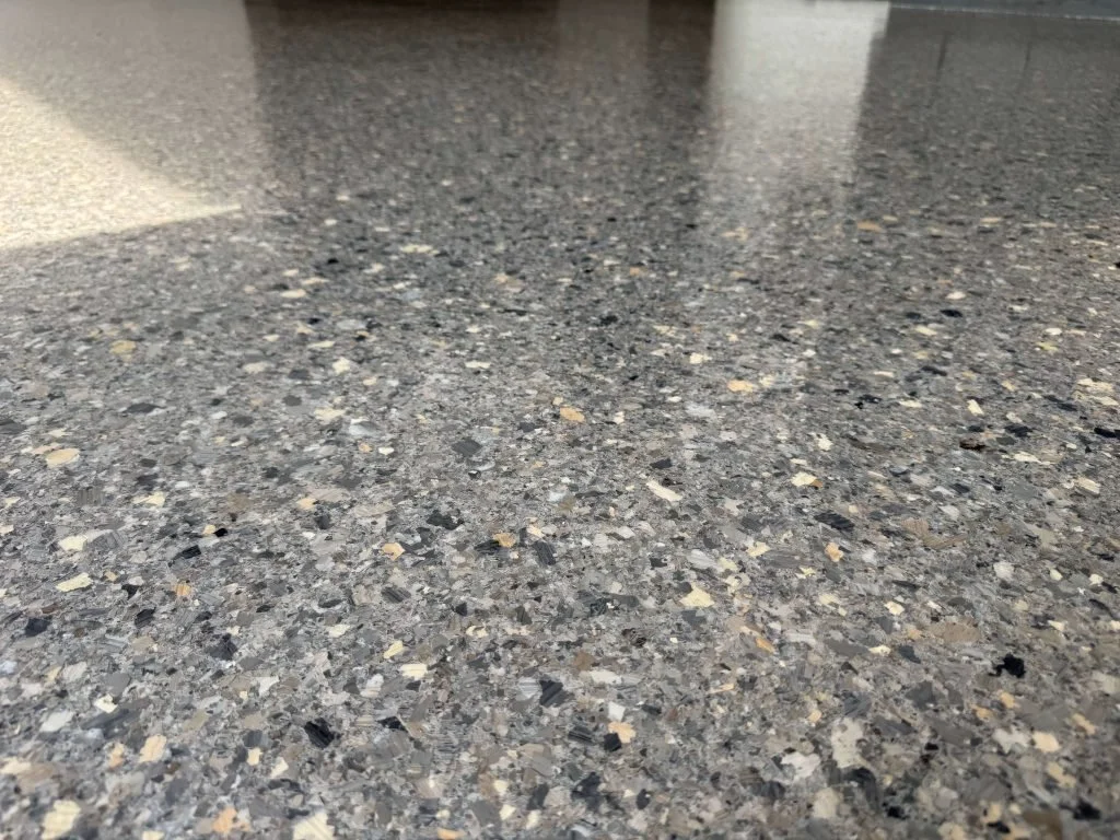 close up flake floor epoxy commercial grade 