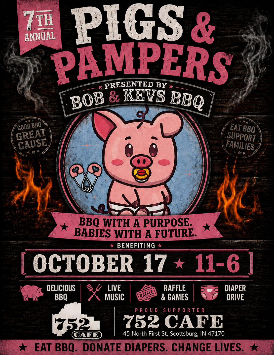 7th Annual Pigs and Pampers Fundraiser at 752 Cafe
