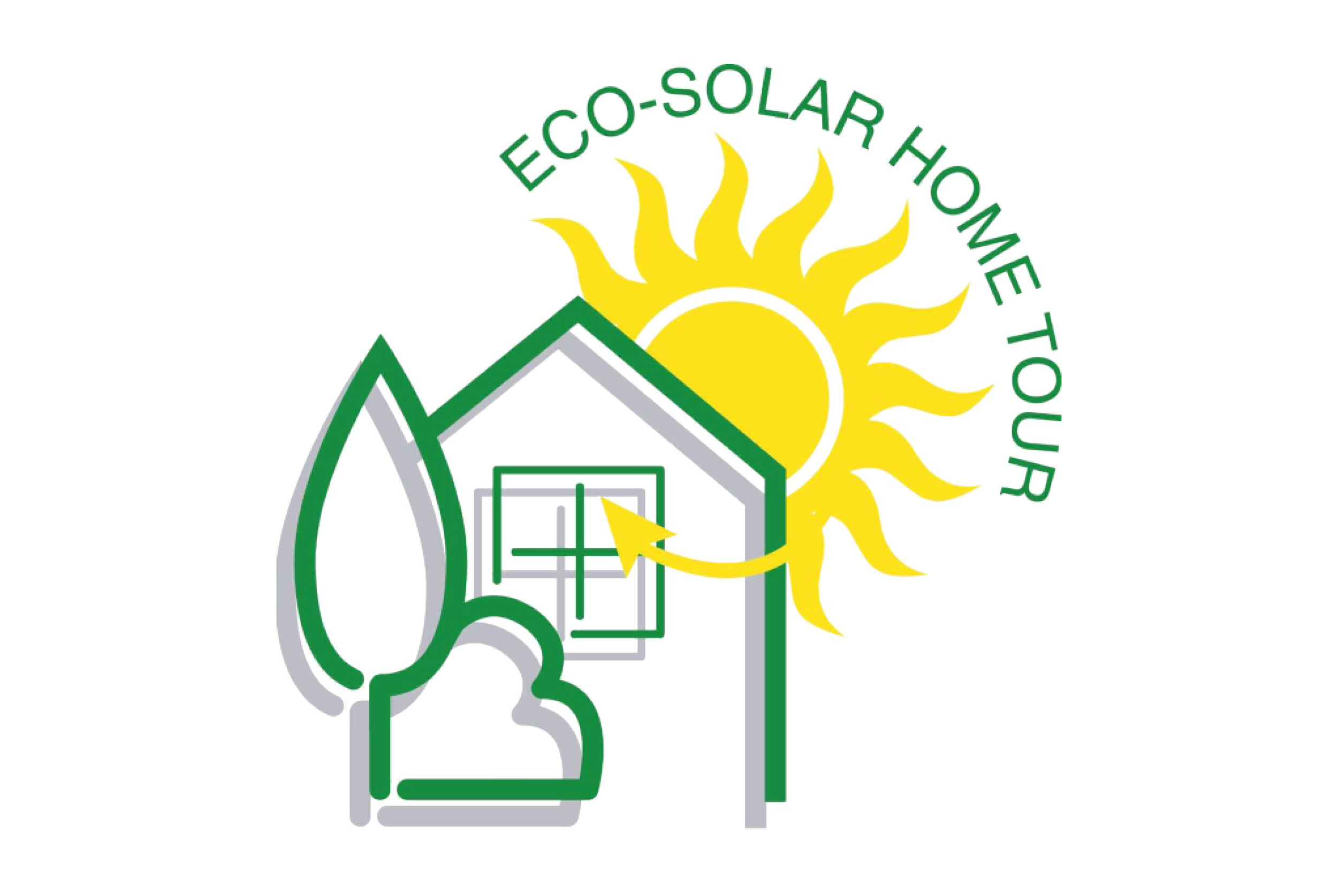 Logo with a house outline, a yellow sun with rays, and the words 'Eco-Solar Home Tour' in a circular arrangement.