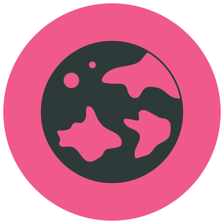 Icon of Earth on a pink circular background.