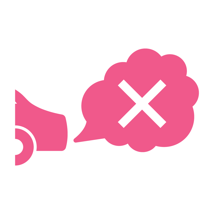 Pink exhaust cloud with a black X over it, emerging from a pink car icon.