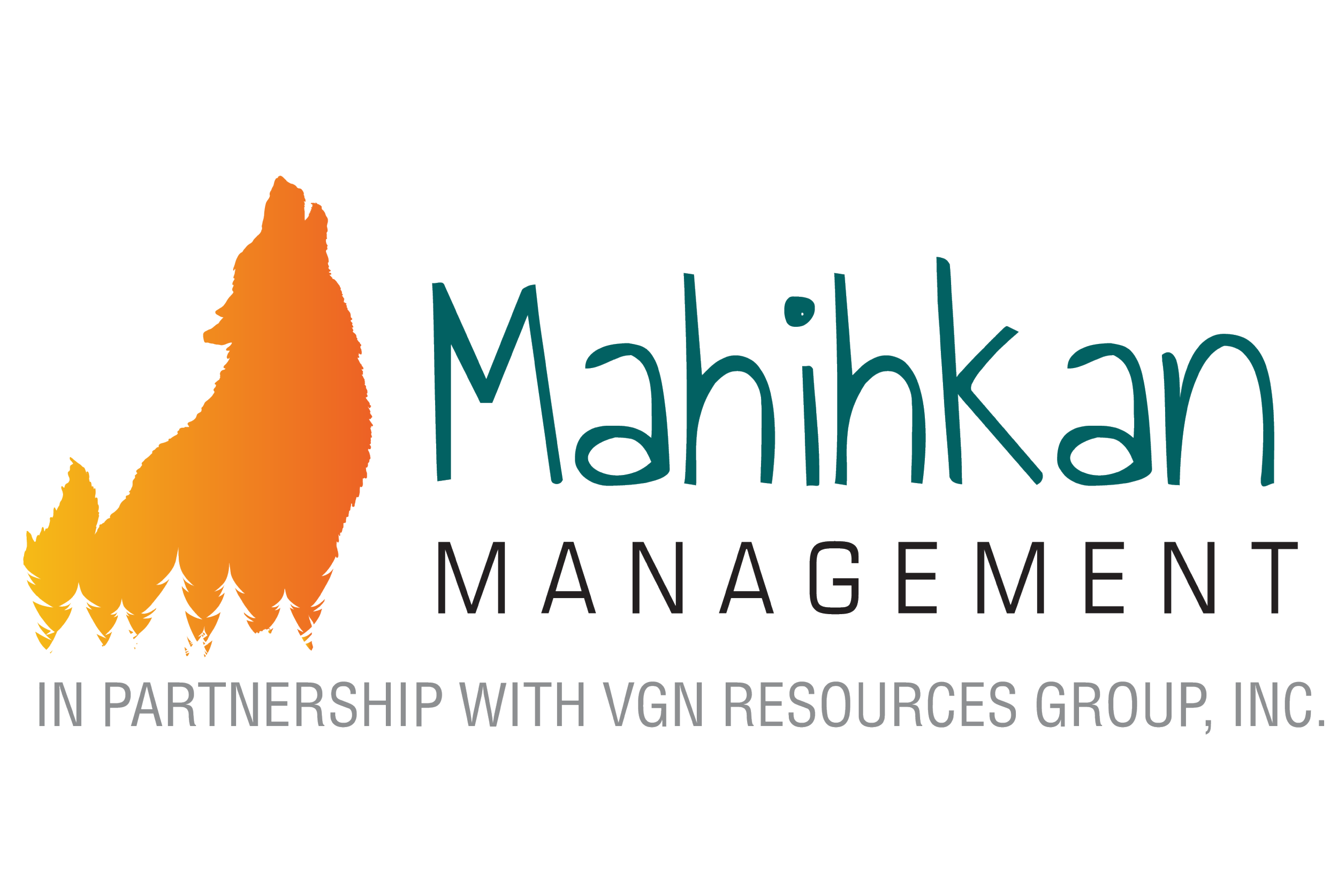Logo of Mahihkan an Management with an orange and yellow gradient wolf head silhouette on the left.