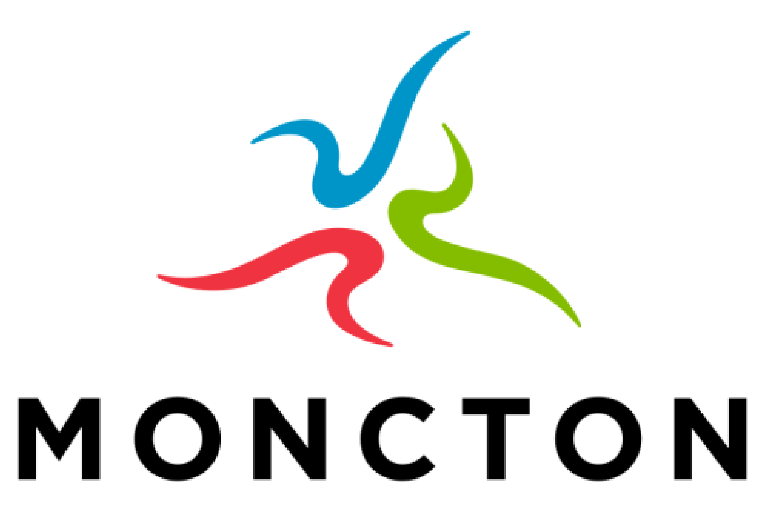 Moncton logo with a blue, green, and red shape on the top.