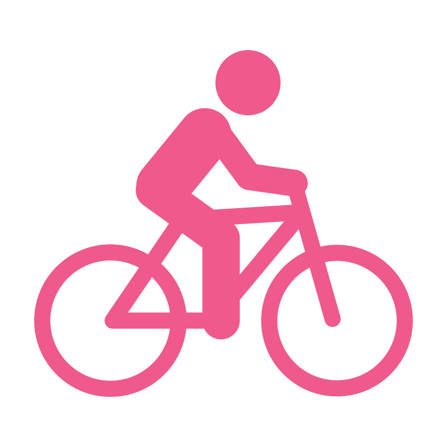 Pink silhouette of a person riding a bicycle
