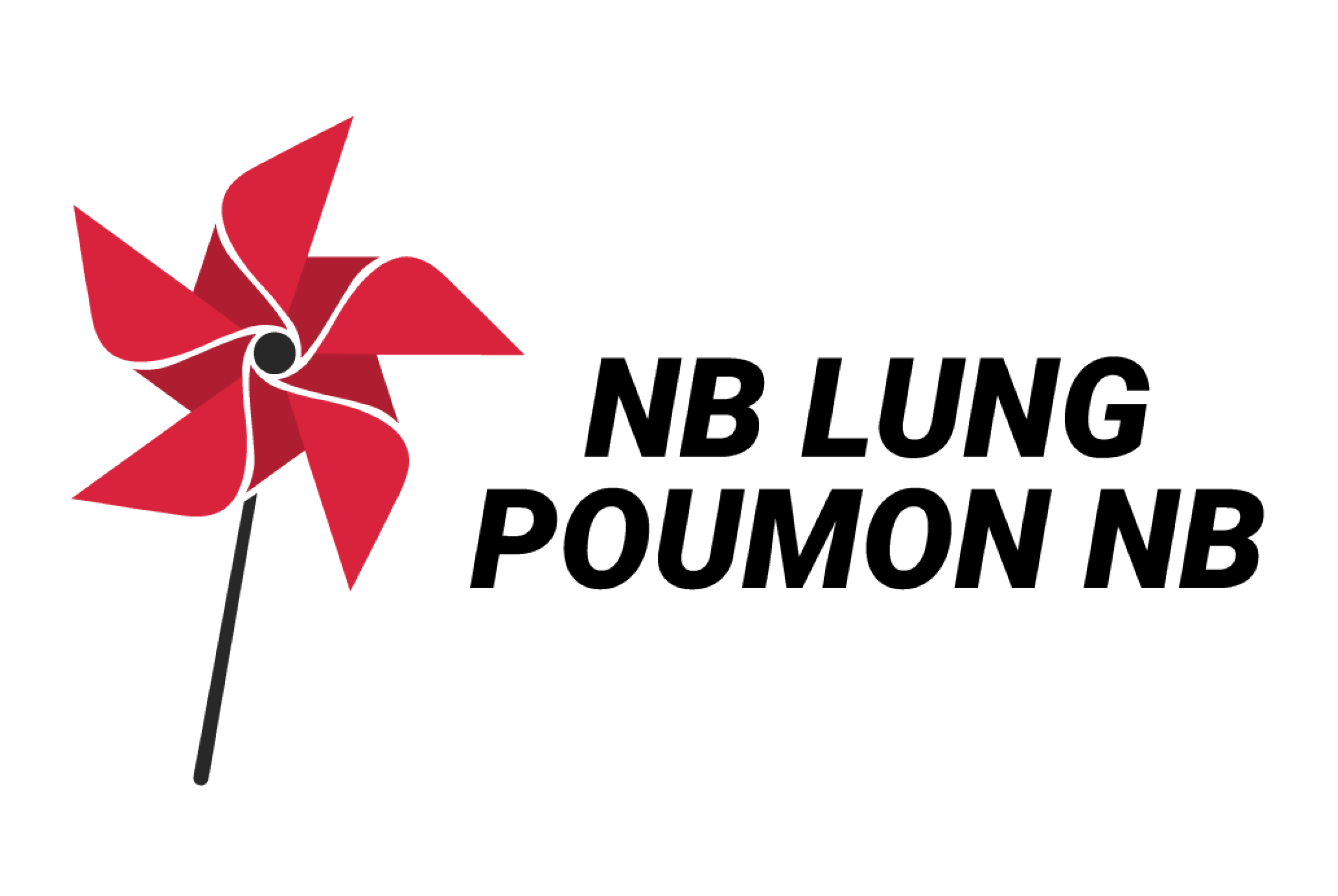 Logo for NB Lung with the French translation of 'POUMON NB' with a red pinwheel graphic.