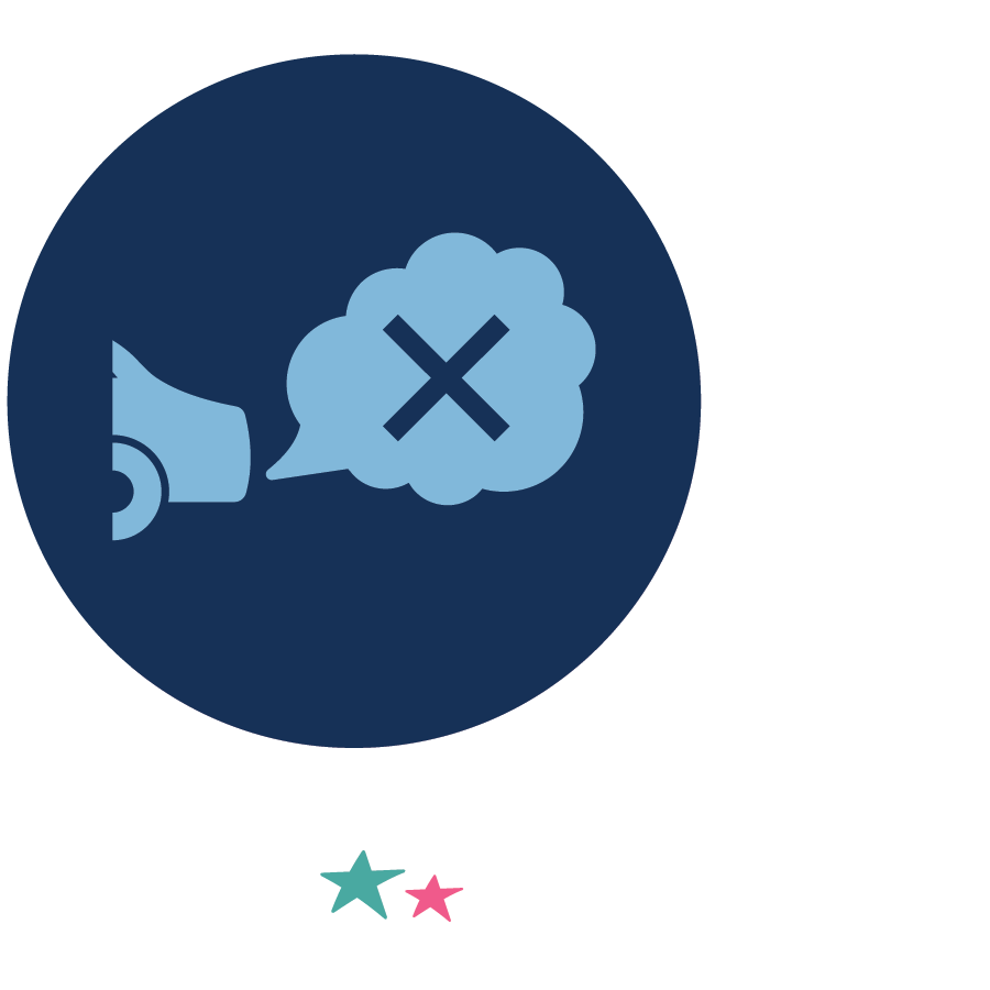An icon that is the back part of a car showing an exhaust cloud  with an 'X' in the middle of it on a dark blue circle background.