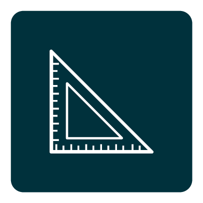 Icon of a right triangle ruler with measurement markings.
