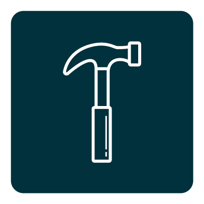 Outline of a hammer on a dark background. A Crew That Cares. At Deck Masters, our full-time, W-2 craftsmen are skilled, hardworking, and proud of what they build. We invest in our people because great work comes from teams who feel supported.