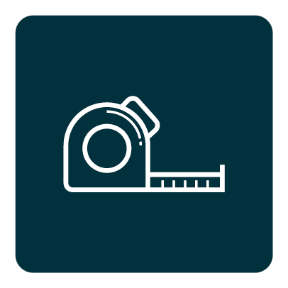 Icon of a tape measure on a dark blue background. Step #4 of the Deck Masters Process is the Final Walkthrough: We’ll make sure you love your space before heading out, leaving you to your new oasis.