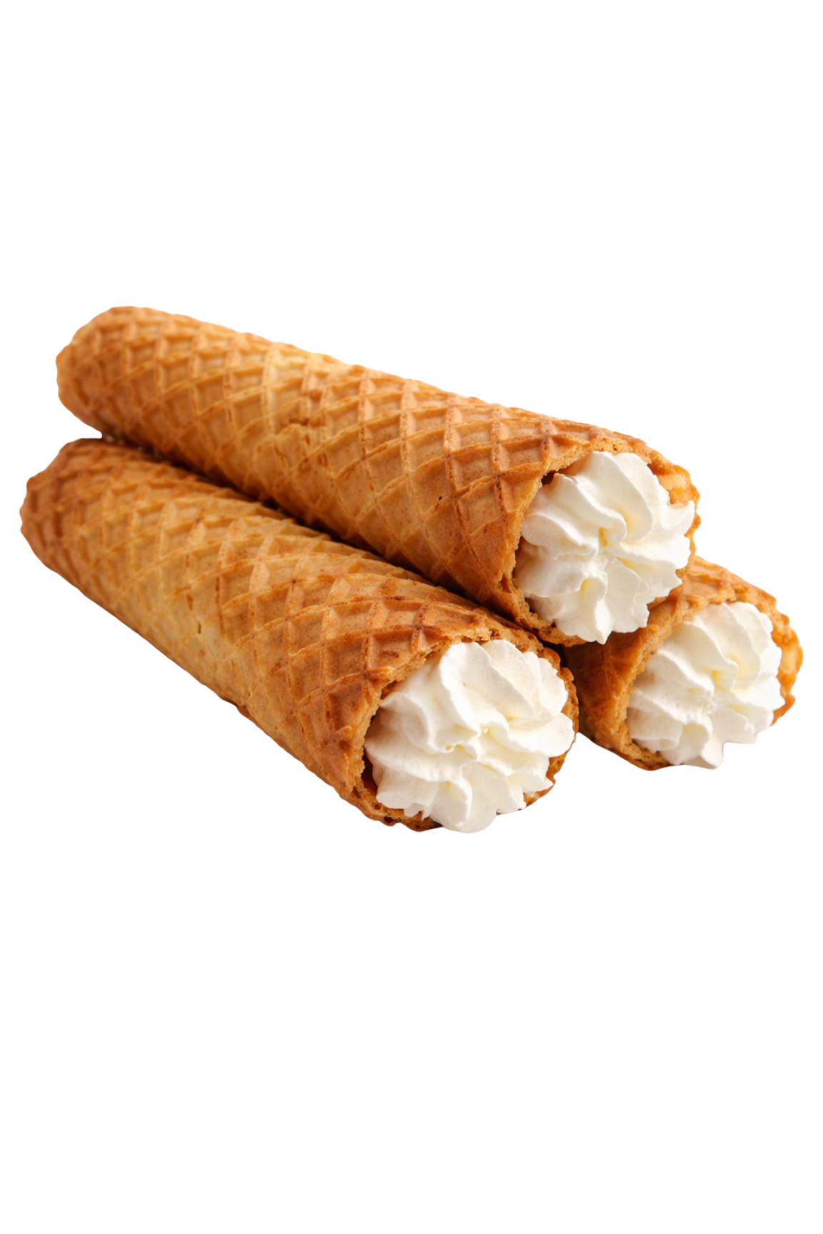 Two  polish cream straws or waffle cones filled freshly whipped cream served in a trending London boutique cafe .