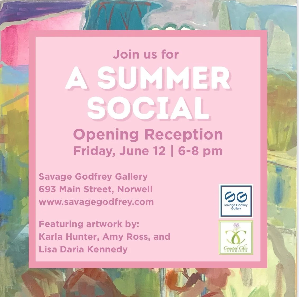 Happening this week, A Summer Social. Join us on Friday for the Opening Reception from 6-8pm. @khunterart @lisa_daria_kennedy @naturemorph @christinamarygodfrey @savagesunne @coastal.chic.interiors