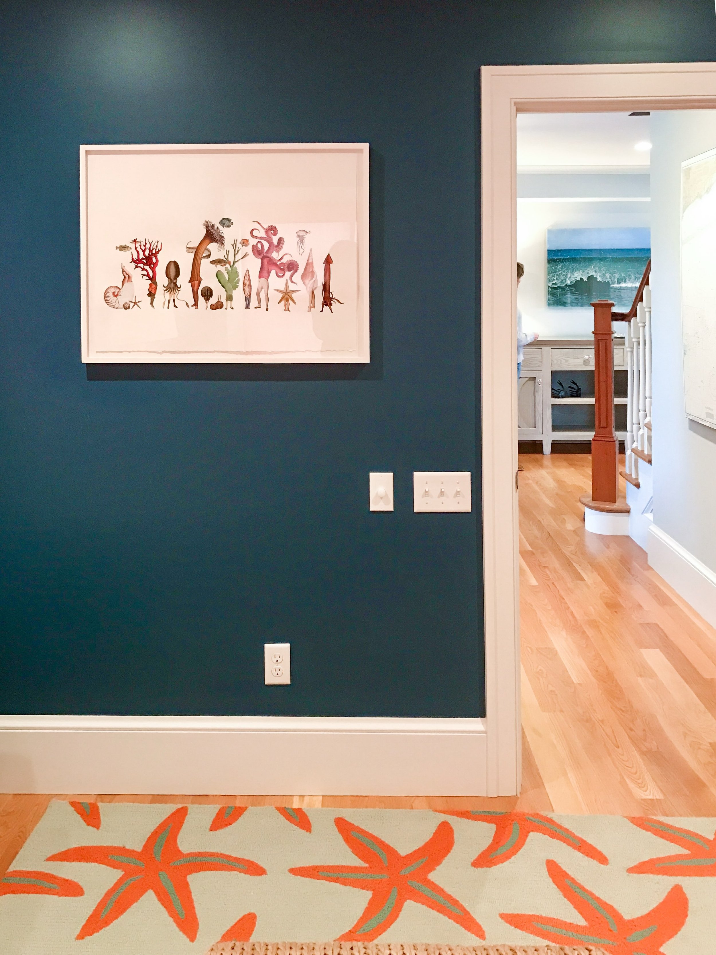From Our Walls to Yours: Ross &amp; Scott 🖼️ 

In a beach house in Quonochontaug, Rhode Island, these timeless artworks are playful and light hearted, representing the fun loving vibes of this client and his family. Good art is timeless; these piece