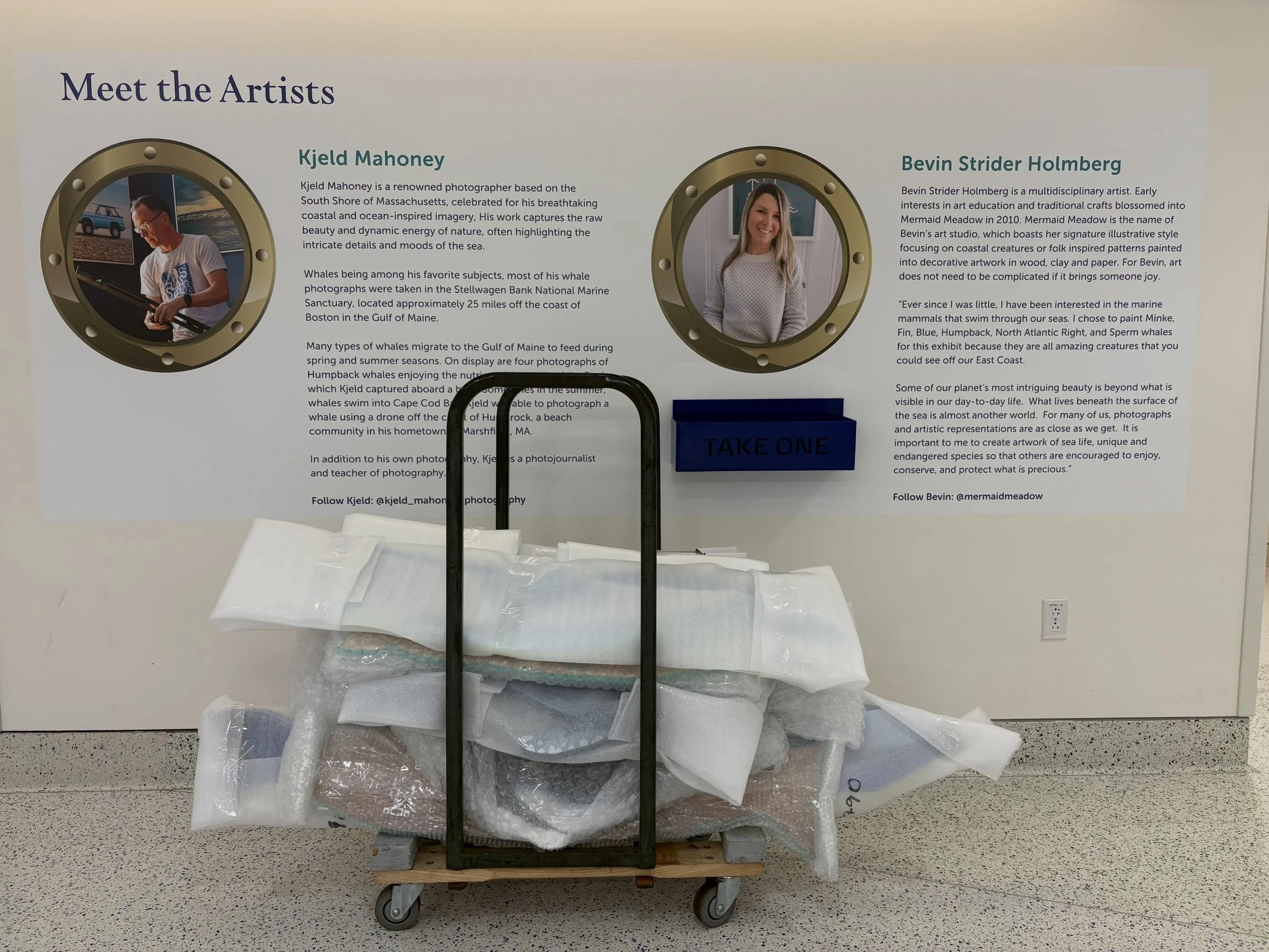 Uninstalled but not forgotten! A HUGE thank you to Bevin and Kjeld for exhibiting their artwork at Boston Children&rsquo;s Hospital Mini Art Museum. Life sized whale wall graphics and aerial photography activated the space for families at the Hospita