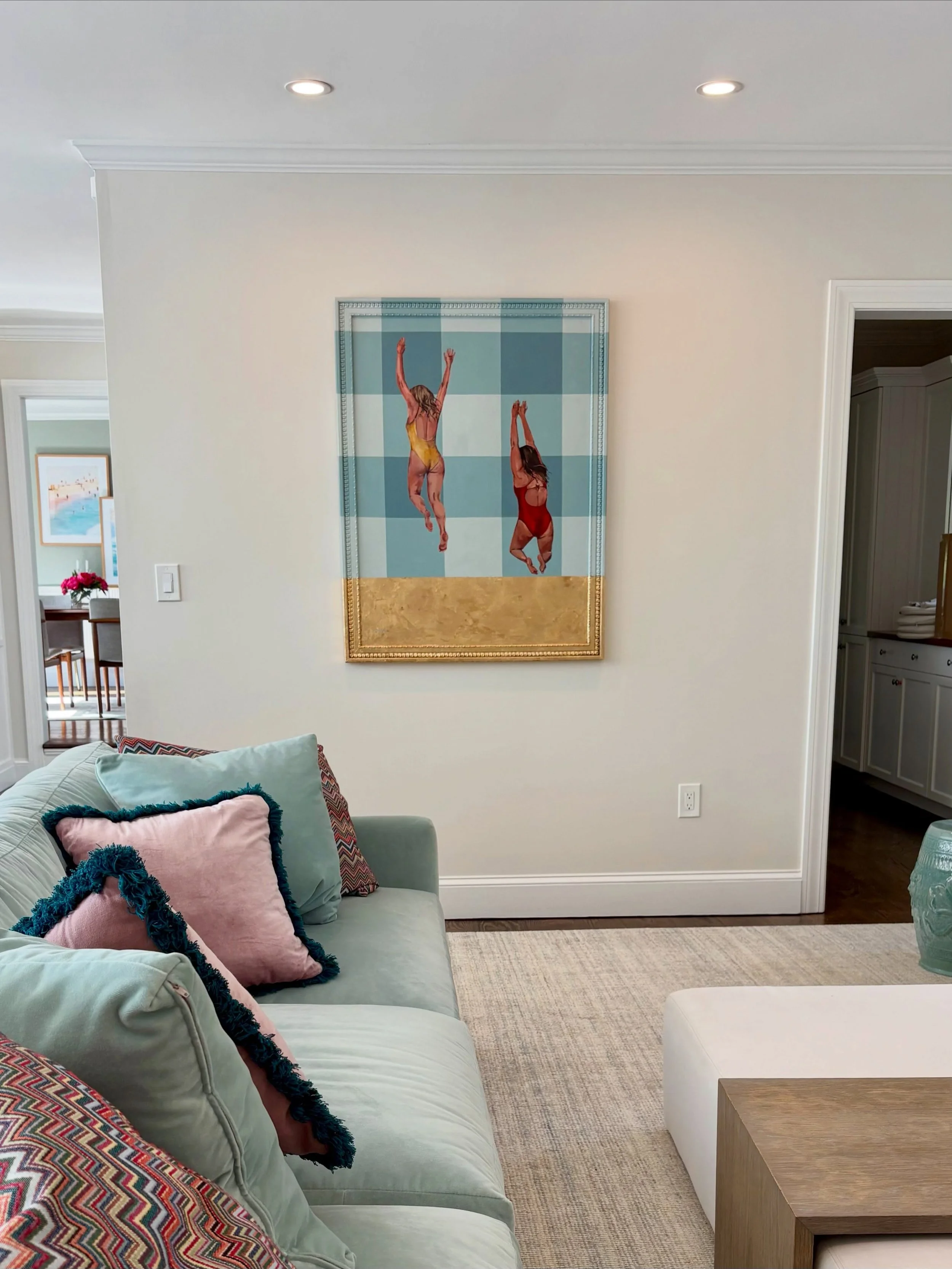 Part of A Summer Social at the Savage Godfrey Gallery, Karla Hunter&rsquo;s large scale painting, Without Looking Back, is now installed in its new home in Cohasset! Can&rsquo;t you hear the girls squealing with delight!?!
