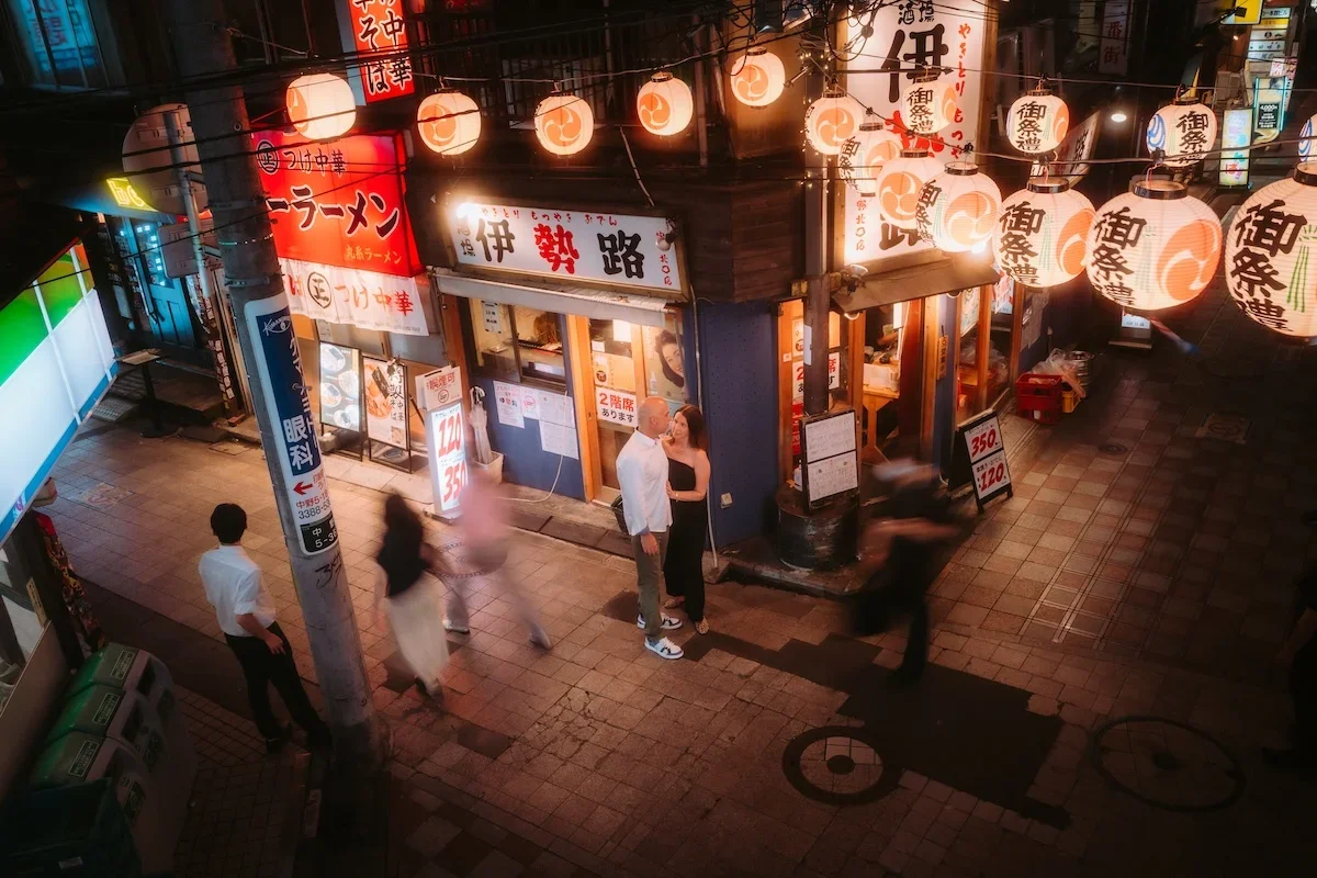  Atmospheric street portrait showcasing an edgy late-night mood in a quiet drinking alley in Nakano Tokyo. 