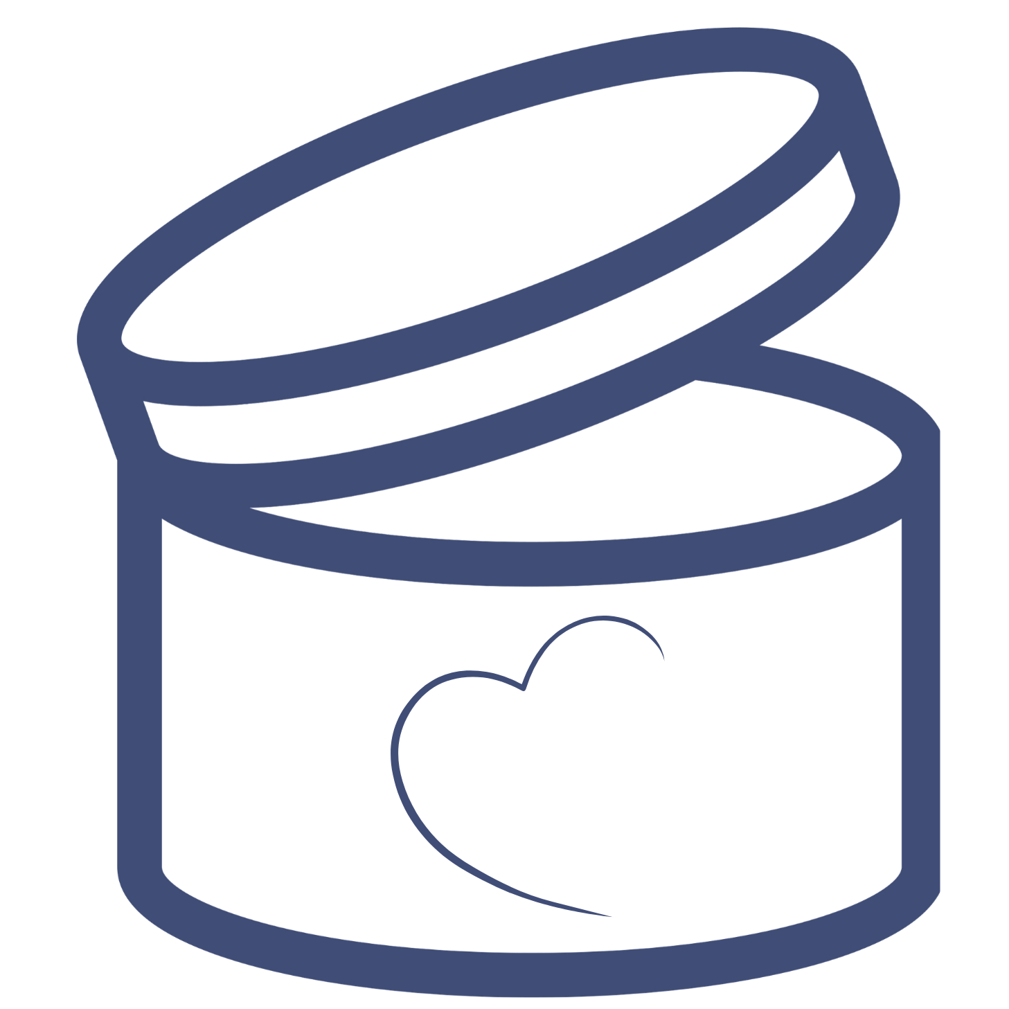 Outline drawing of a can of soup with a heart symbol on it.