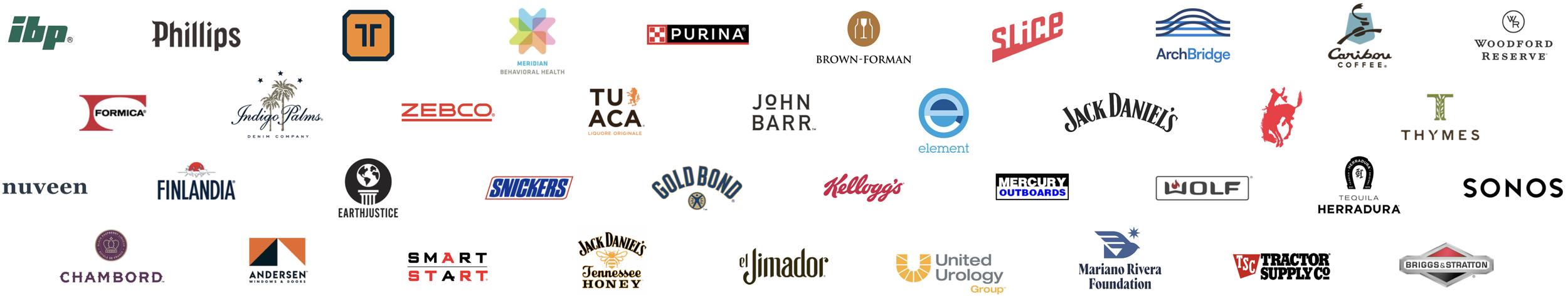 Brand design and strategy experience for global brands including Jack Daniel’s, Sonos, Caribou Coffee, Snickers, Tractor Supply Company, sub-zero, woodford reserve, andersen windows, nuveen, Purina by F/CBO.