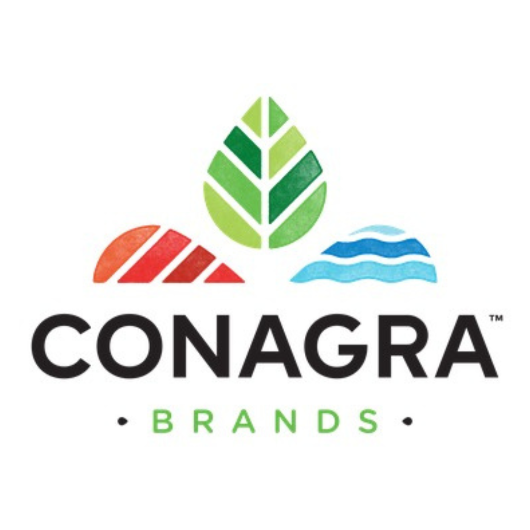 Logo of CONAGRA Brands featuring abstract leaves, water waves, and soil symbols in green, blue, and red with the company name in black.
