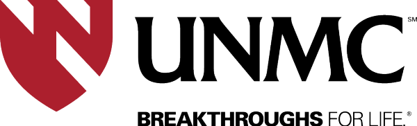 UNMC logo featuring a red shield with a stylized 'N' and black text 'UNMC' with the tagline 'BREAKTHROUGHS FOR LIFE'.