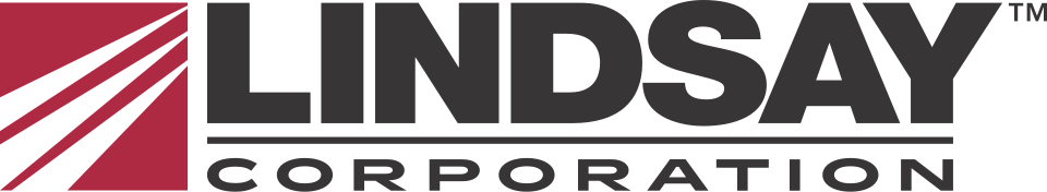 Lindsay Corporation logo with black text and a red and white striped icon.
