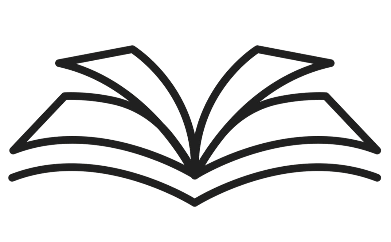 Outline of an open book with pages flipping.
