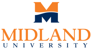 Midland University logo with an orange and blue 'M' above the word 'MIDLAND' in orange.