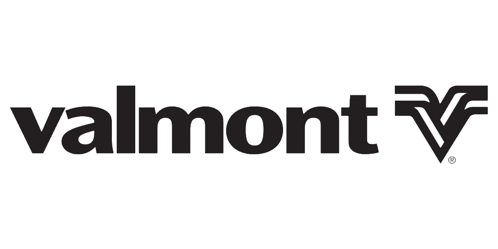 Valmont logo in black with stylized check mark symbol