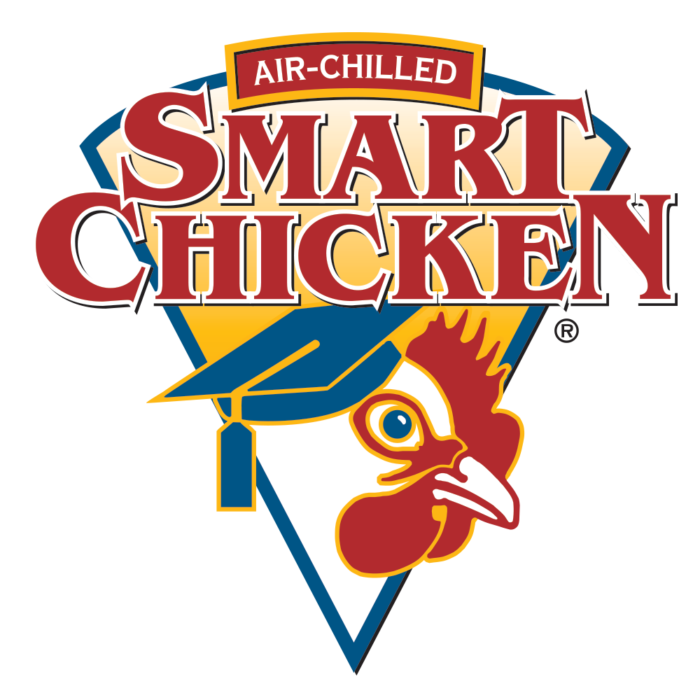 Logo for Air-Chilled Smart Chicken featuring a cartoon chicken wearing a graduation cap.