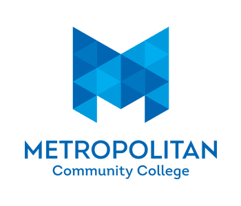 Logo of Metropolitan Community College featuring a stylized blue geometric 'M' shape.