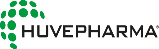 HUVEPHARMA logo with green circular design and black text on a white background.