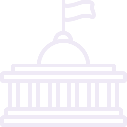 Line drawing of a government building with a flag on top