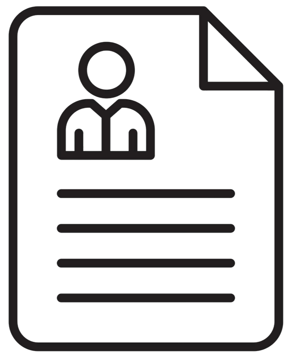 Icon of a document with a person symbol at the top, green and black design elements.